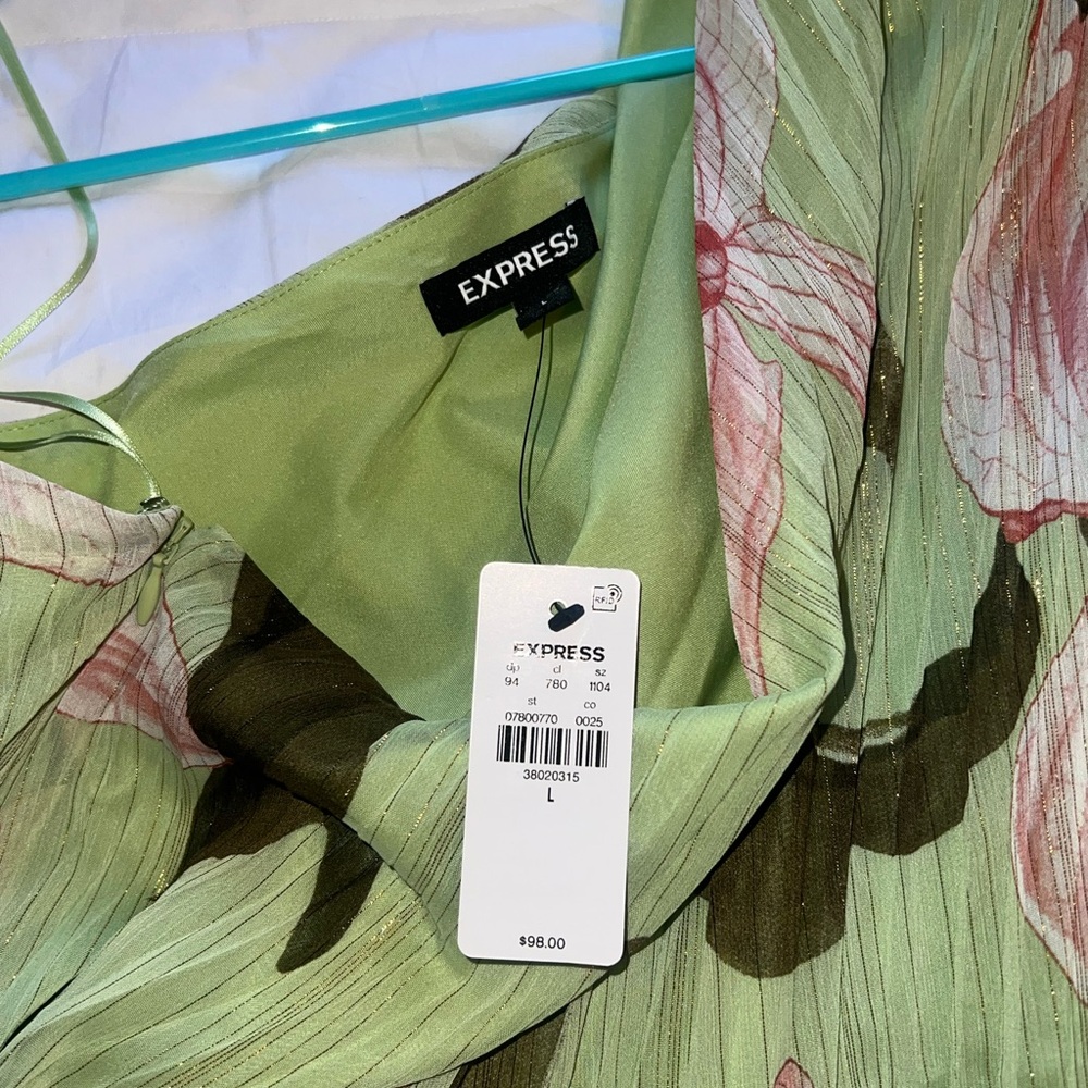 Express Green Floral One Shoulder Wrap Romper - Picture 3 of 5